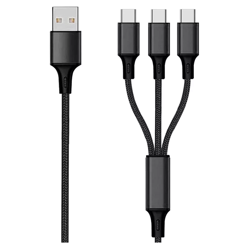 2GO 3in1 USB Ladekabel USB Type-C Nylon 1,5m schwarz