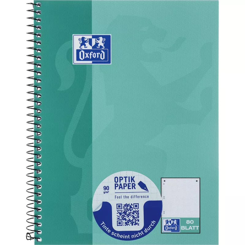 Oxford A5+ Collegeblock, dotted/ Punkteraster mit Rand links, 80 Blatt, Optik Paper®, Spiralbindung, 4-fach gelocht