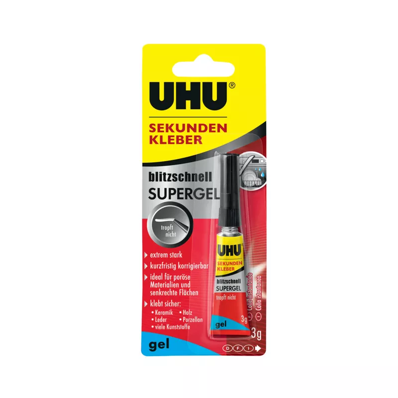 Sekundenkleber blitzschnell SUPERGEL, Tube mit 3 g UHU 48790