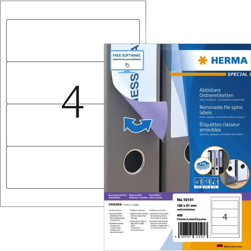 HERMA Ordneretikett 10141, B x H: 192 x 61 mm, weiß