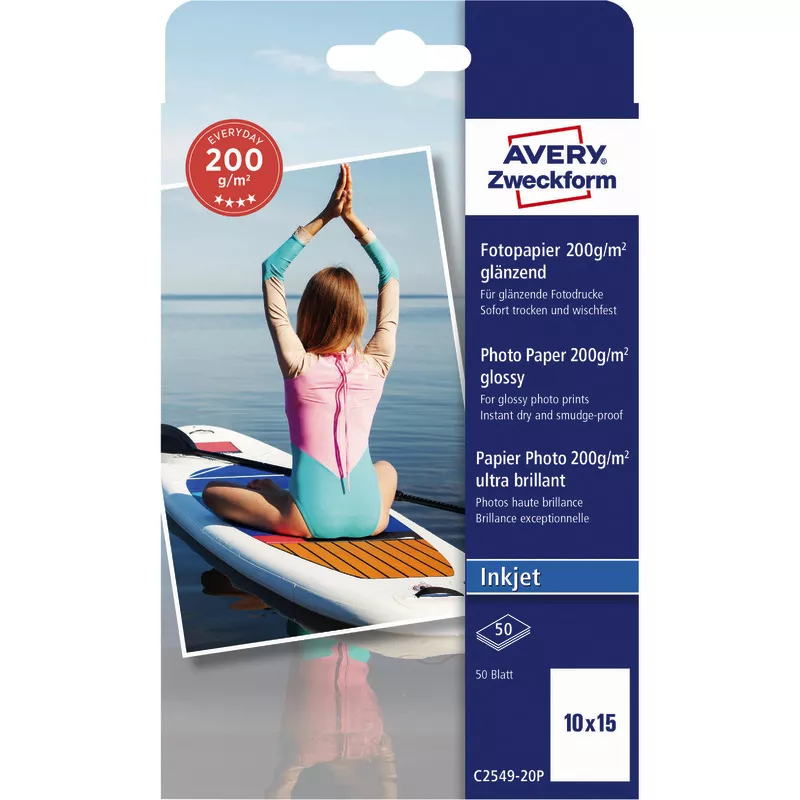 AVERY Zweckform Everyday Inkjet Fotopapier, glänzend, 10 x15, 200 g/m², Packung: 50 Blatt