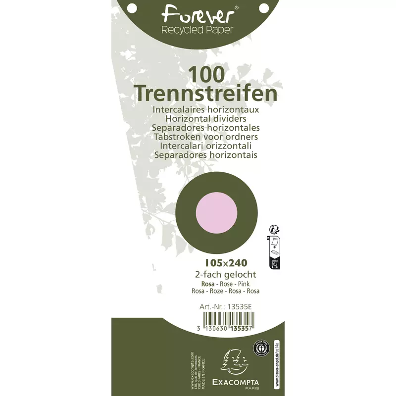 Packung mit 100 Trennstreifen, trapezförmig, 2-fach gelocht, Recyclingkarton 180g, 105x240mm - Rosa