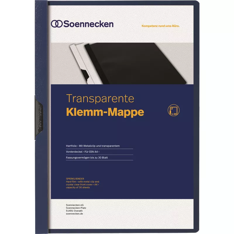 Soennecken Klemmmappe DIN A4 bis 30Blatt PVC blau