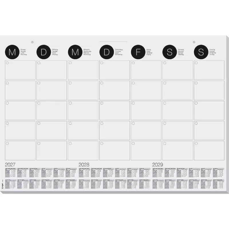 Sigel Schreibunterlage H7550 Papier, Monats-/ Wochenplaner, 12 Blatt, mit 3-Jahres-Kalender 2027/ 2028/ 2029, 595 x 410 mm