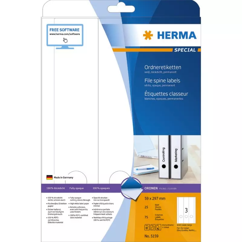 HERMA Ordneretiketten 5159, B x H: 59 x 297mm, weiß