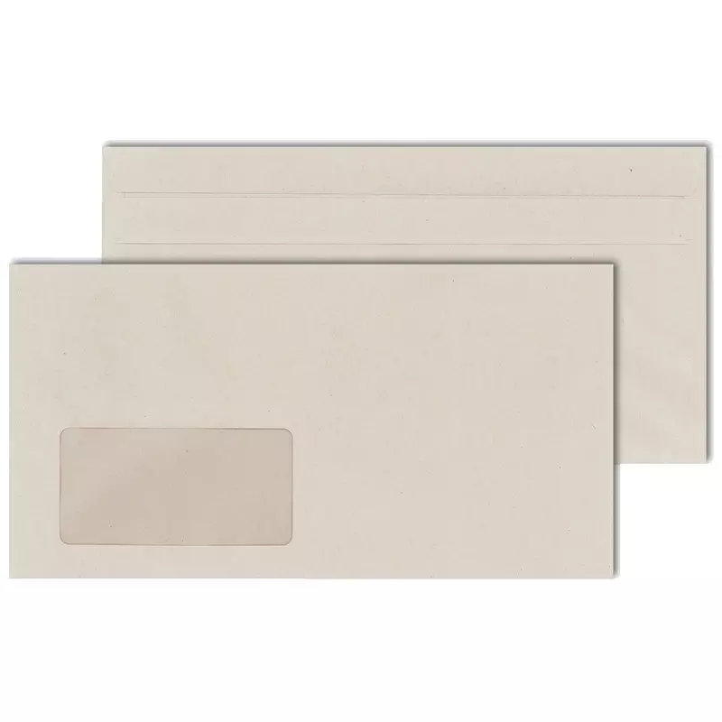 Briefumschlag Kompakt, 125 x 235 mm, Recycling, selbstklebend, grau, mit Fenster 45 x 90 mm, 75 g/m², Pack: 1.000 Stück