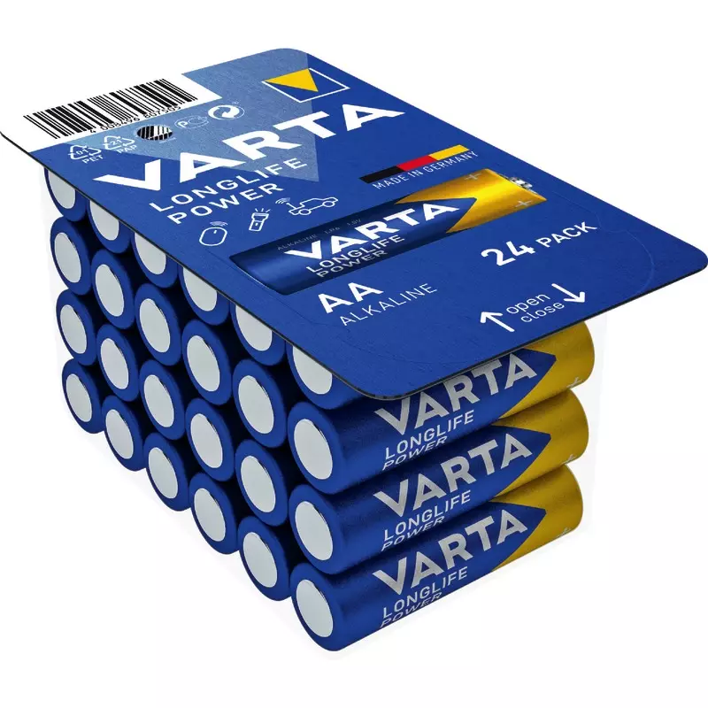 VARTA Batterien Alkaline LONGLIFE Power, AA Mignon LR6, 1,5 V, Packung: 24 Stück
