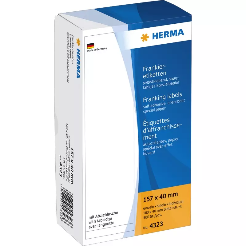 HERMA Frankieretiketten 4323, einzeln, mit Abziehlasche, 157 x 40 mm, weiß, permanent haftend