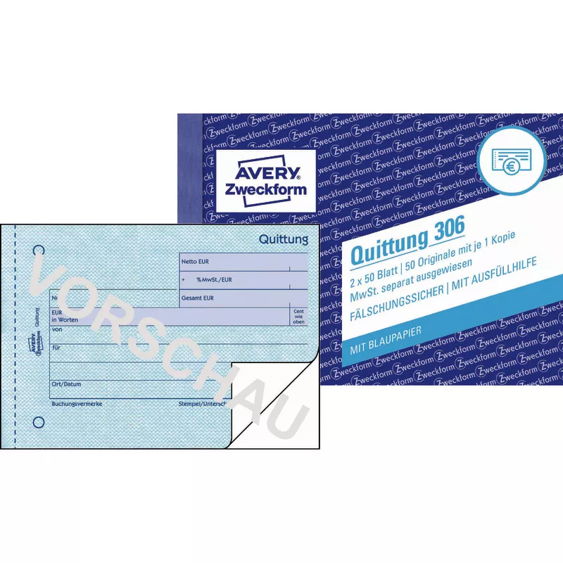 AVERY® Zweckform Quittung zzgl. MwSt. Nr. 306