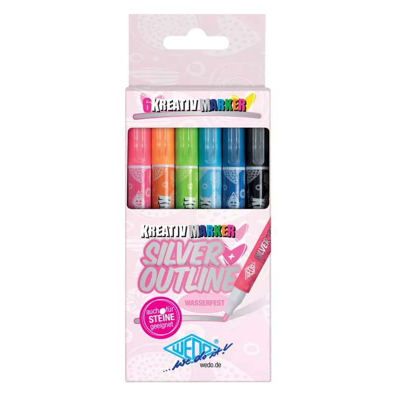 Kreativmarkerset Silver+Outline, 1-2mm, 6 Stück, sortiert WEDO 252600699