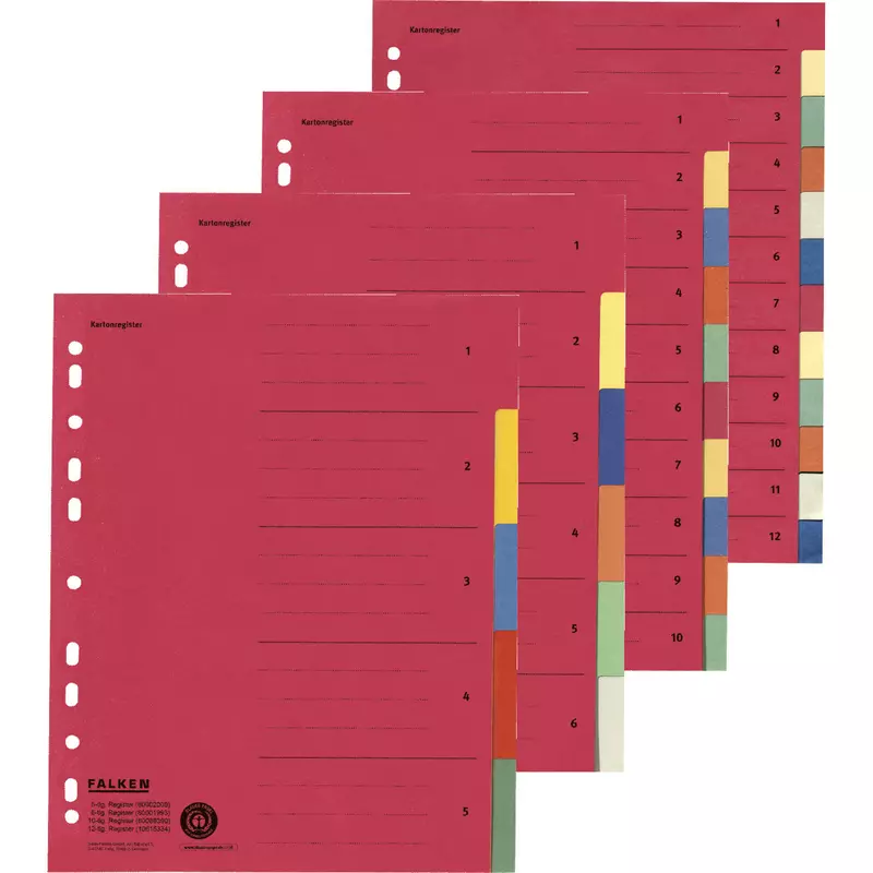 Falken - Register Karton, 24,0 x 29,7cm, 230g/m2 Manila-RC-Krt., 6-teilig - Farben sortiert