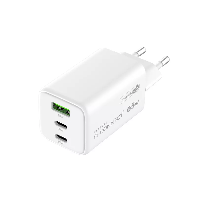 GaN-Ladegerät 65W, 1 x USB-A und 2x USB-C, weiß Q-CONNECT KF17042