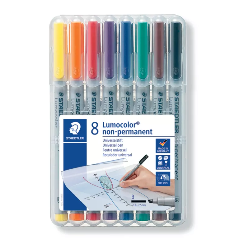 Folienstift Lumocolor® non-permanent, ca. 1.0 mm oder 2.5 mm, STAEDTLER Box mit 8 Farben STAEDTLER 312 WP8
