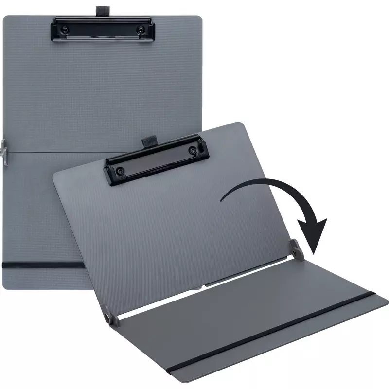 SAX Design Klemmbrett 2-750-01, faltbar von A5 auf A4, Kunststoff, mit Stiftehalter, grau