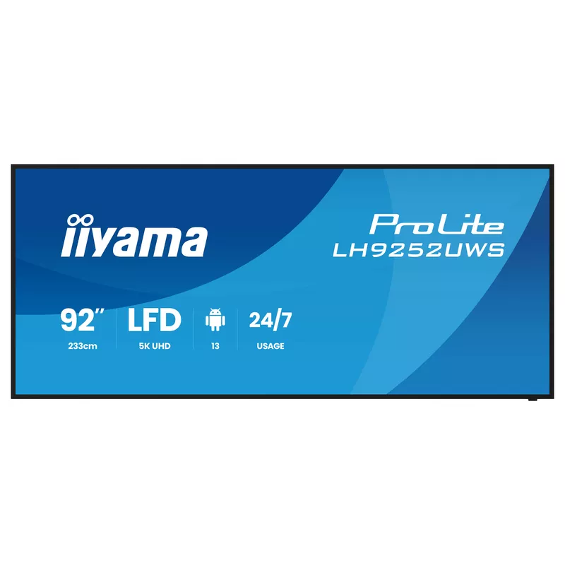 233,0cm/92 (5120x2160) iiyama ProLite LH9252UWS-B1AG 21:9 5K VA 6,5ms 60Hz HDMI DisplayPort USB-C USB LAN RS232 VESA Speaker WiFi