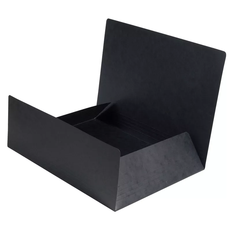 Aktenmappen mit 3 Klappen ohne Gummizug, Colorspan-Karton 390g, 24x32cm für DIN A4 - Schwarz