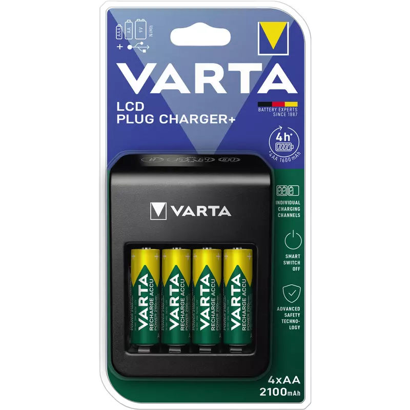 Varta Ladegerät LCD Plug Charger+ 4xAA 2.100mAh