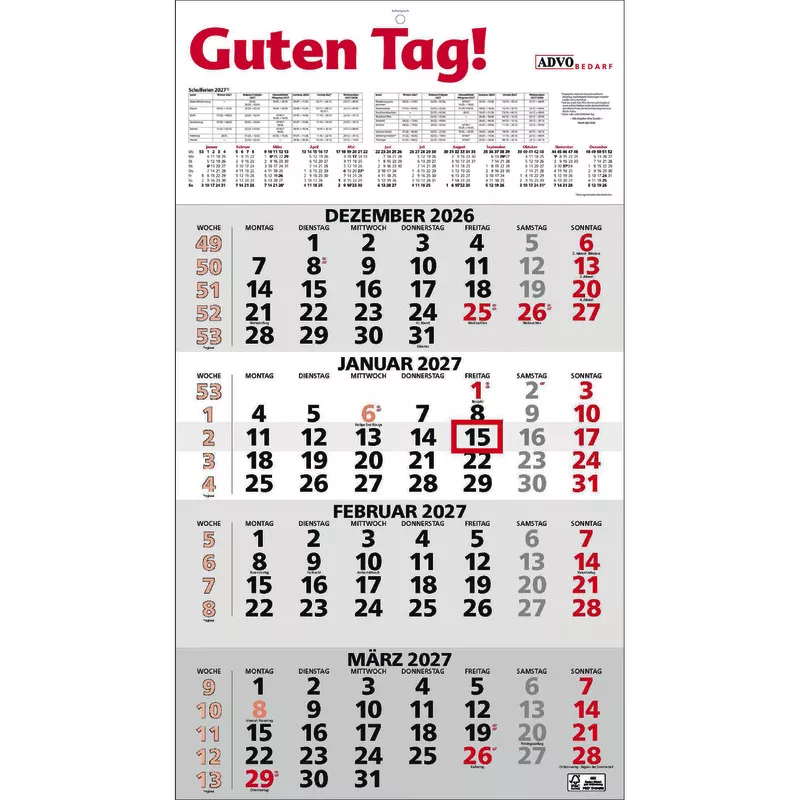 AdvoBedarf Vier-Monats-Wandkalender 2027