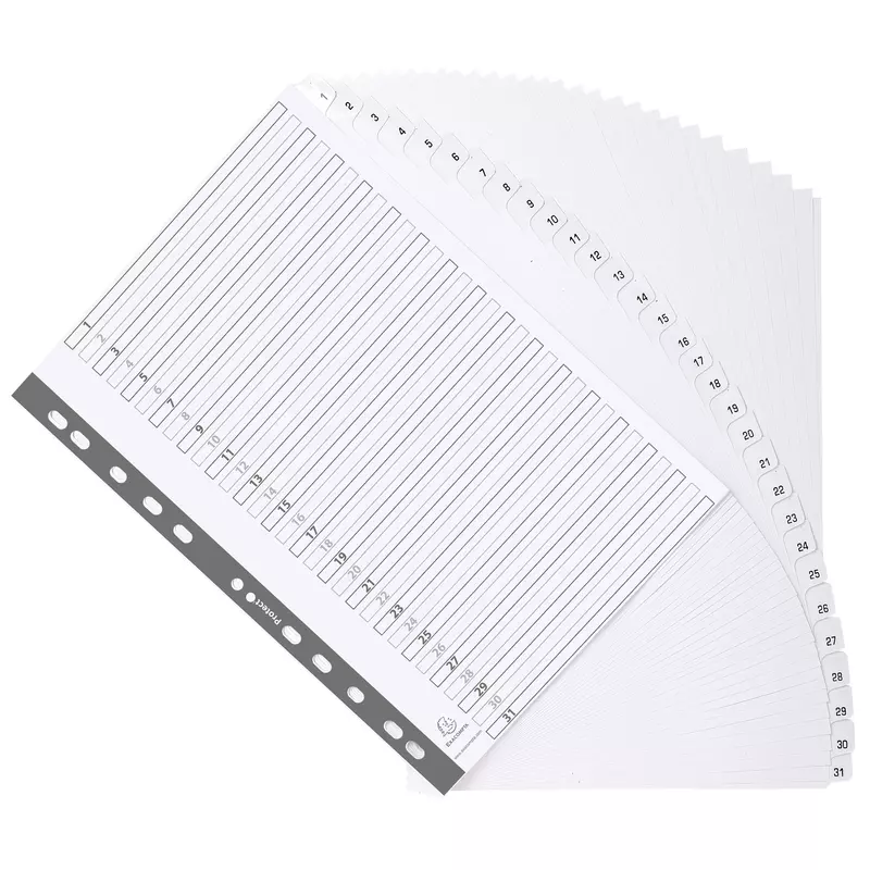 Bedruckte Register mit plastifizierten Taben, 31 Taben von 1 bis 31, DIN A4 - Weiß