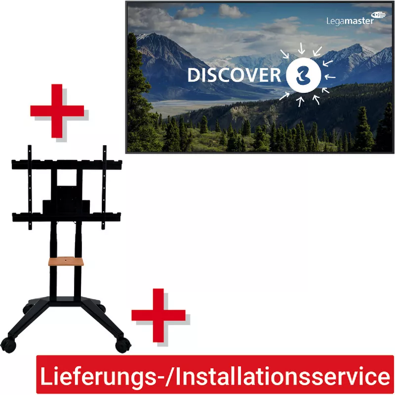 Legamaster DISCOVER 3 65' + Rollstativ höhenverst. + Kabel + Lieferungs-/Installationsservice