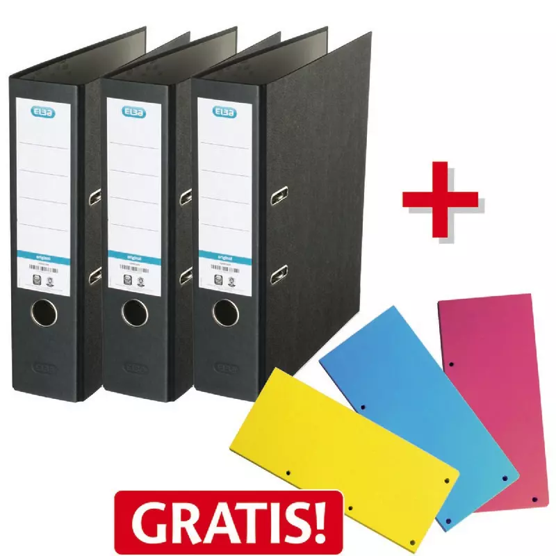 AKTION! 10 ELBA Wolkenmarmor-Ordner smart A4, 80 mm, schwarz + 180 Trennstreifen DUO GRATIS