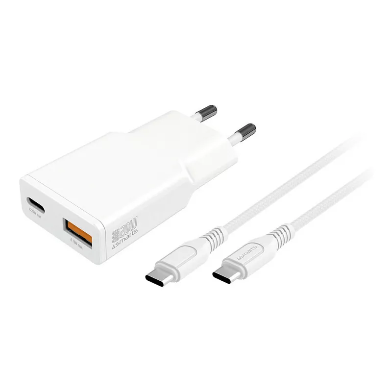 4smarts Ladegert PDPlug Duos Slim 20W GaN USB-C/A+USB-C Kabel