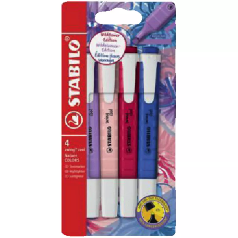 STABILO Textmarker swing cool NatureCOLORS Wildflower, 4er Etui farbsortiert, Strichbreite: 1 - 4mm