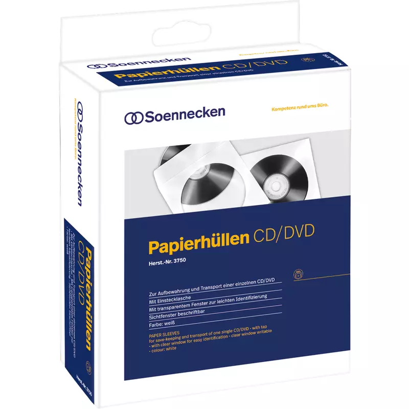 Soennecken CD/DVD Hülle 0 mF Papier weiß 100 St./Pack.