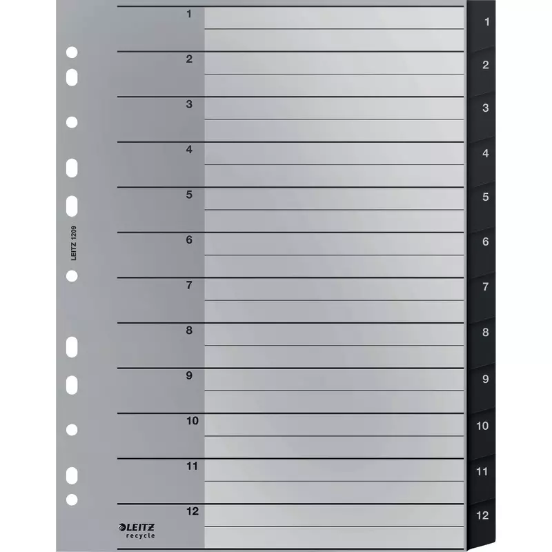 LEITZ Kunststoff-Register Recycle 1209, Taben 1 – 12