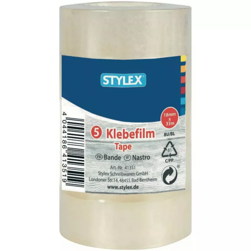 Klebefilm, 5 Rollen, 18 mm x 33 m STYLEX 41351