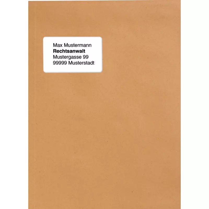 Faltentasche DIN C4, 20 mm Falte, haftklebend, braun, mit Fenster, Pack: 250 Stück