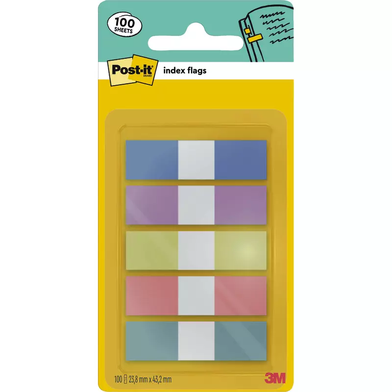 Post-it® Index Haftstreifen Mini , 11,9 x 43,2 mm, Pastellfarben sortiert, 5 x 20 Stück