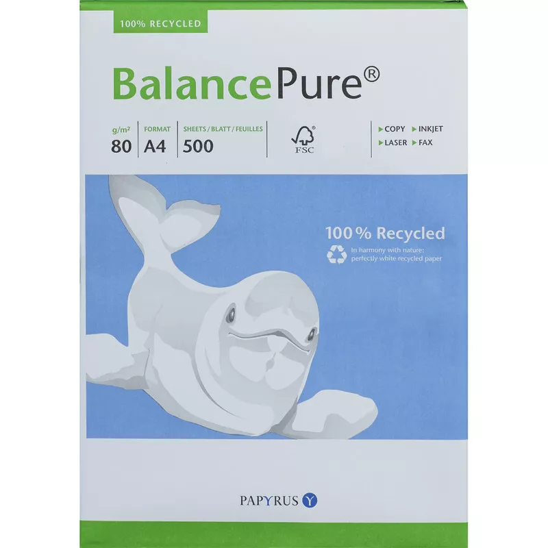 Recyclingpapier Balance Pure 80 g/m², DIN A4, weiß, Pack. 500 Blatt