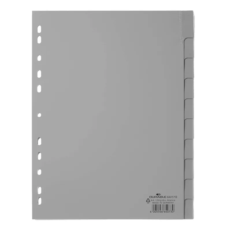Ordnerregister f A4 10tlg gr PP mit umschweißte Taben