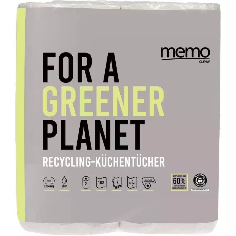 memo Küchenrolle Recycling Strong+Dry 3lg. 102Bl. 2Rl.