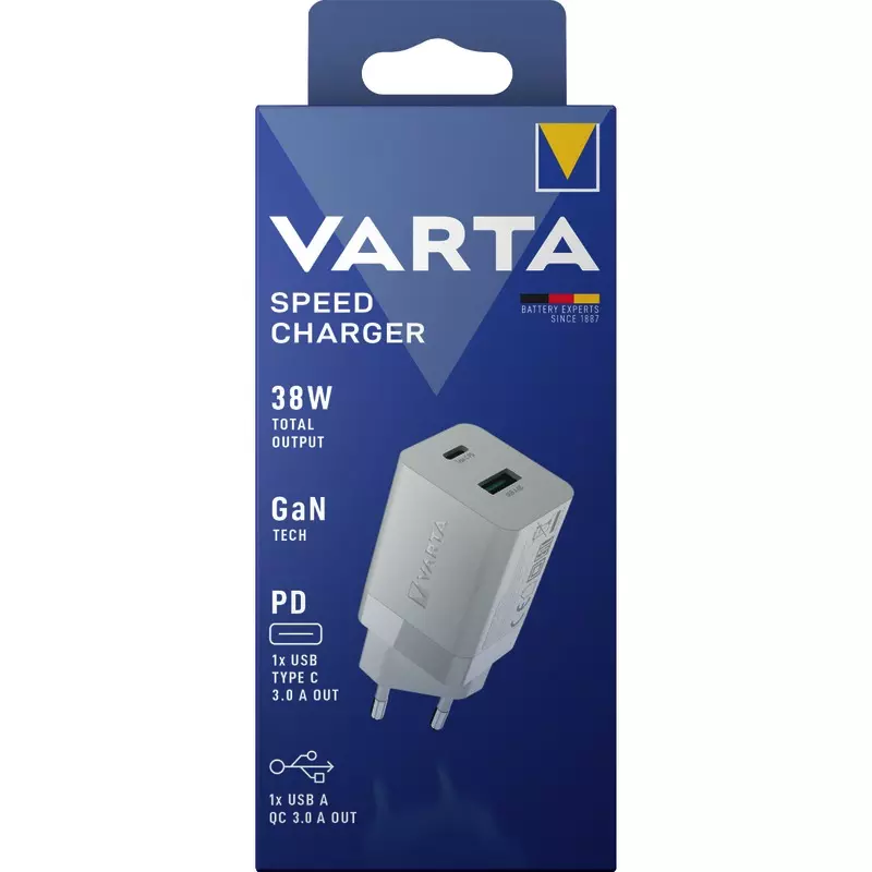 VARTA Ladeadapter Speed Charger, 1 x USB Typ-A QC, 1 x USB Typ-C PD