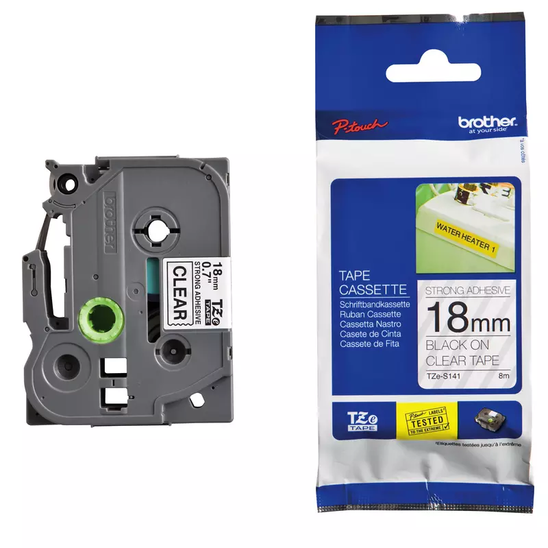 brother Spezialband TZe-S141, schwarz/transparent, 18 mm