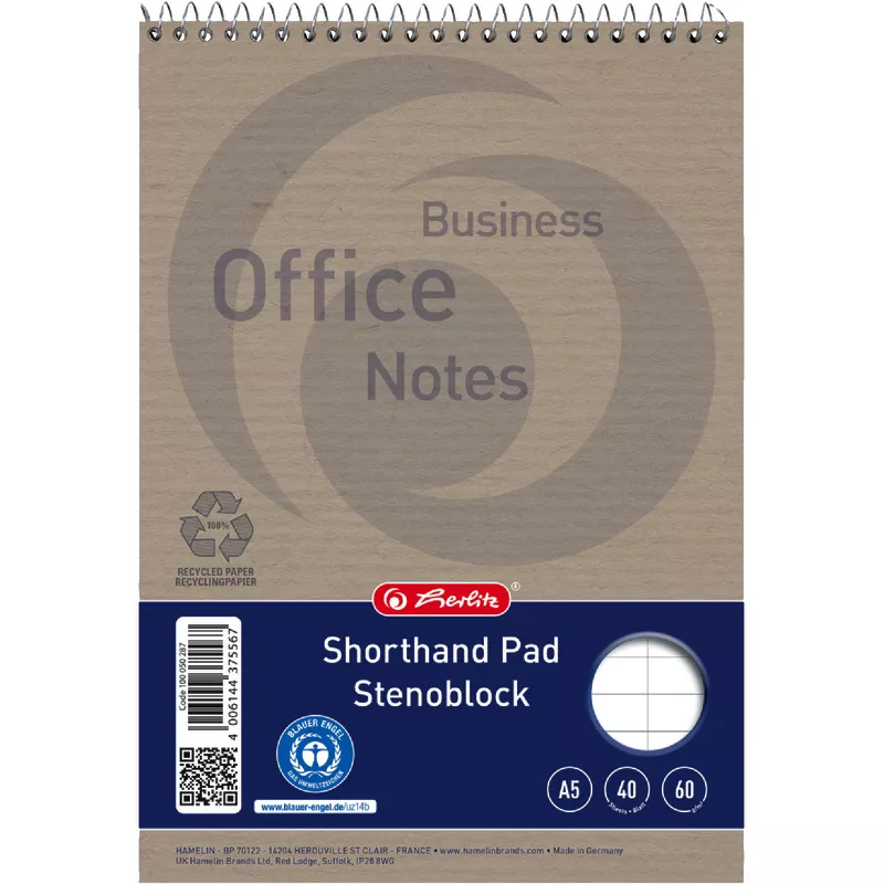 Herlitz Steno-Block, DIN A5, Recyclingpapier, 60gr