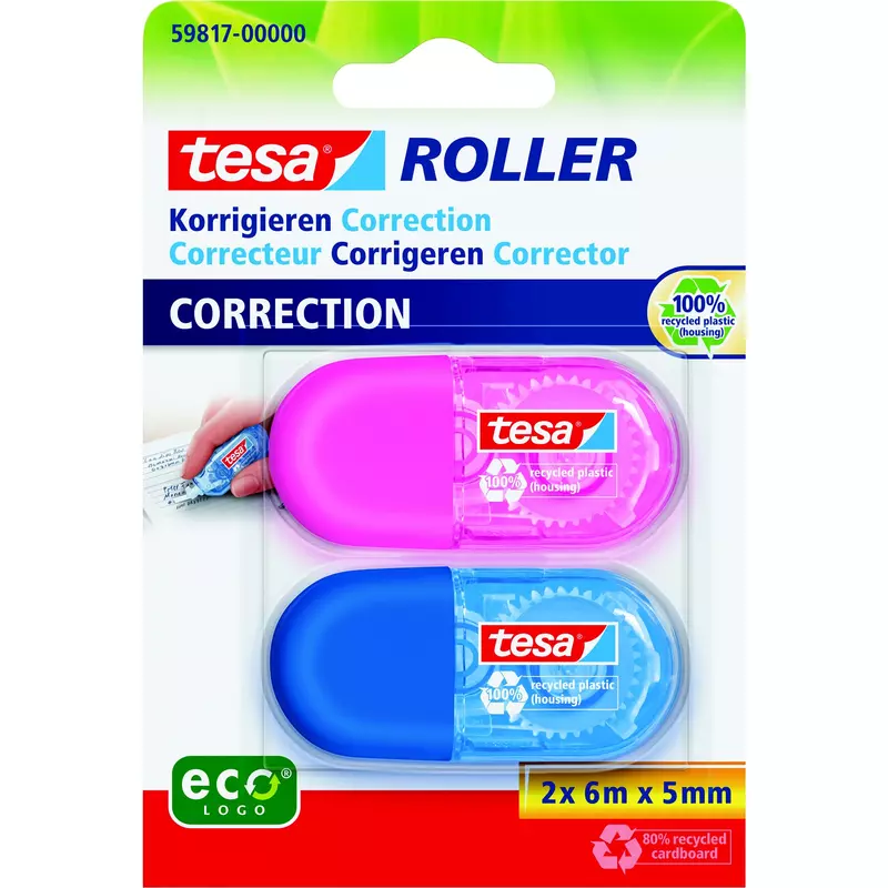 tesa Mini-Korrekturroller eco Logo®, 2er Set Bandmaße: 5 mm x 6 m
