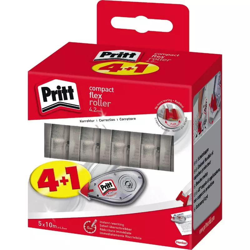 4 + 1 GRATIS! 5 Pritt Korrekturroller Compact Flex, Bandmaße: 4,2 mm x 10 m