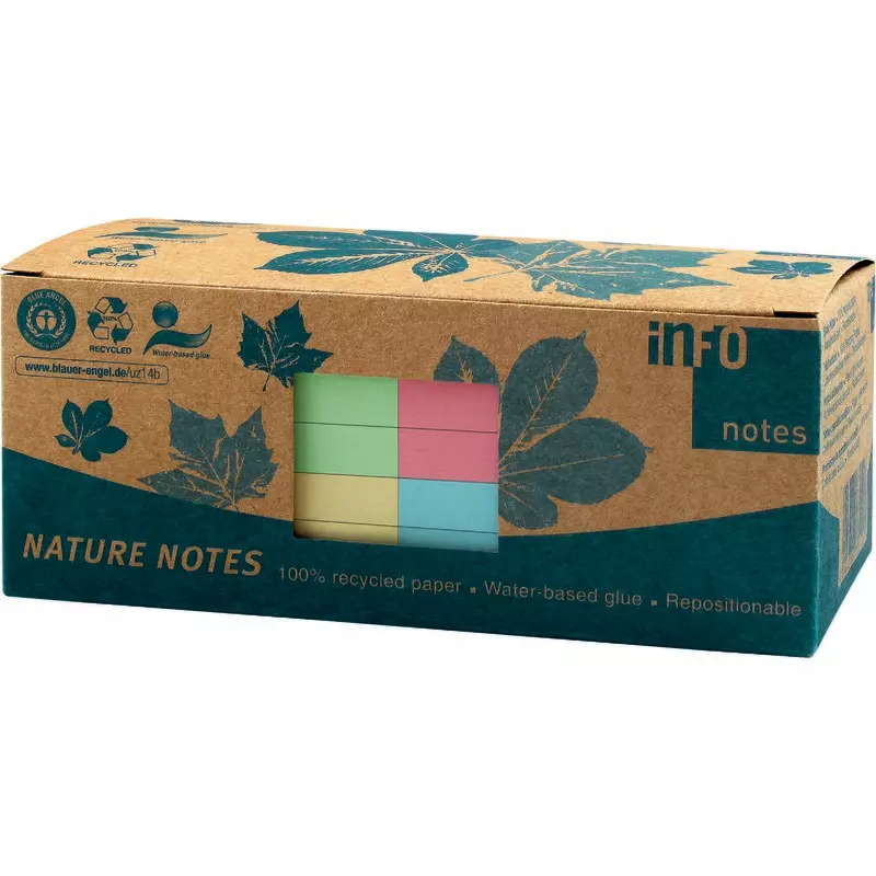 INFO NOTES Recycling Haftnotizen Nature Notes, farbsortiert, 75 x 75 mm, 12 Blöcke à 100 Blatt