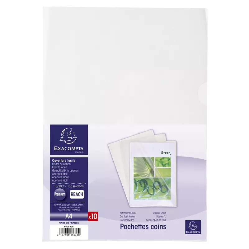 Packung mit 10 Aktensichthüllen aus glattem und festem PVC 130µ, für Format DIN A4 - Kristall