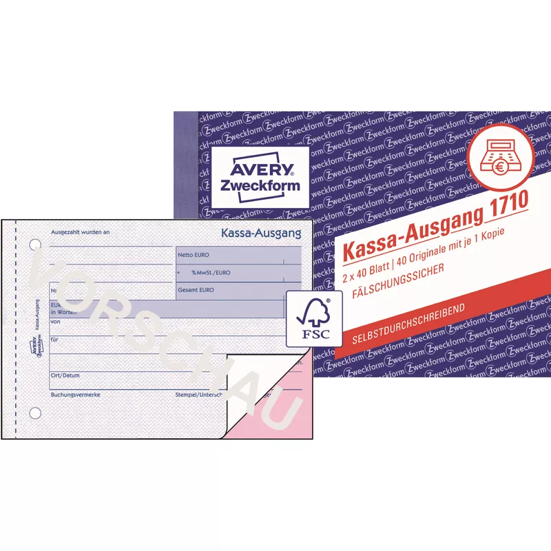 Avery Zweckf. Kassa- Ausgangsbuch A6 quer 2fach