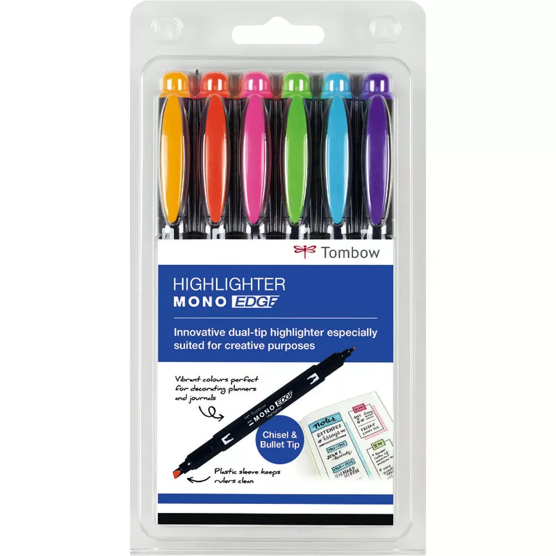 TOMBOW Textmarker MONO edge mit Keil- und Rundspitze, 6er-Set