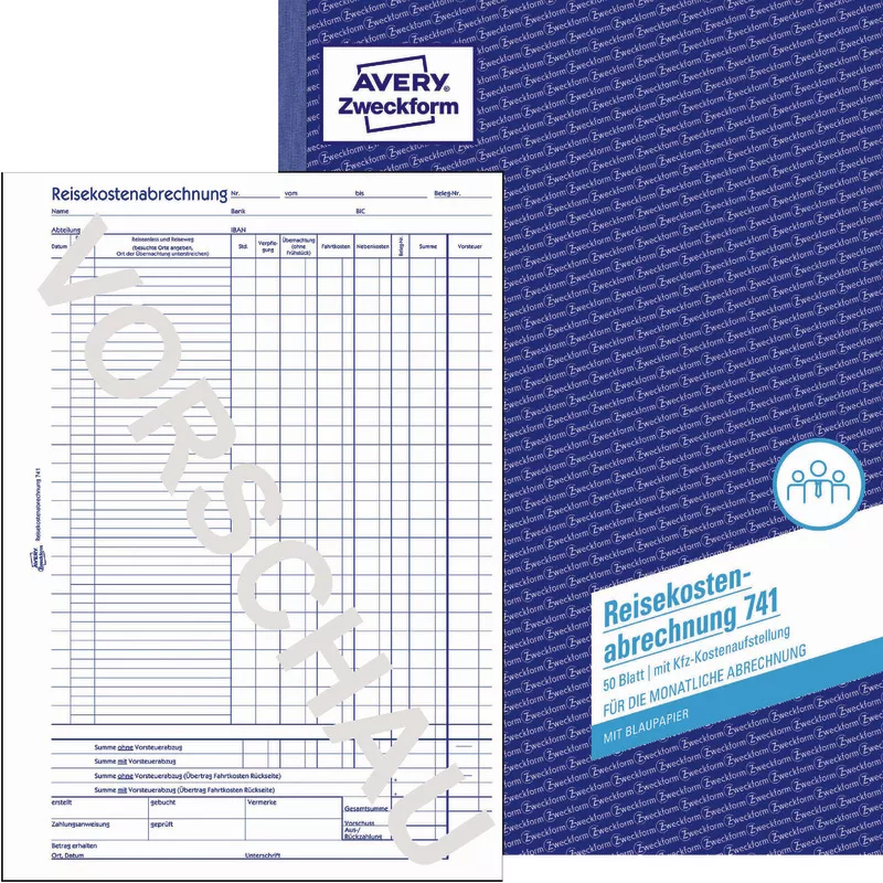 AVERY® Zweckform Reisekostenabrechnung 741, für monatliche Abrechnung, A4, mit Blaupapier, 50 Blatt