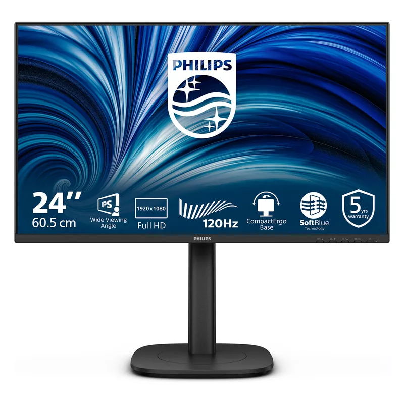 60,5cm/23,8 (1920x1080) Philips 24B2N3200J/00 16:9 FHD IPS 4ms 120Hz VGA HDMI DisplayPort USB-B USB-A VESA Speaker Black