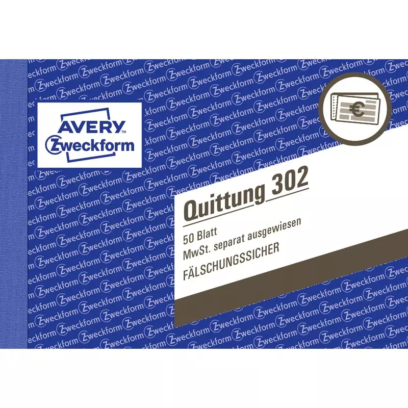 AVERY® Zweckform Quittung MwSt. separat ausgewiesen, A6 quer, 50 Originale, 50 Blatt