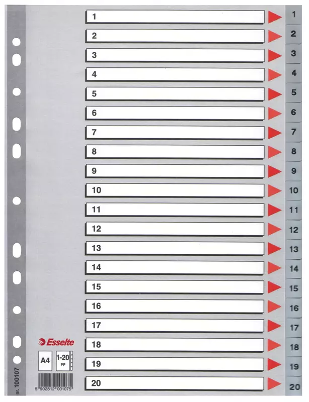 Esselte Kunststoff-Register, Taben 1-20