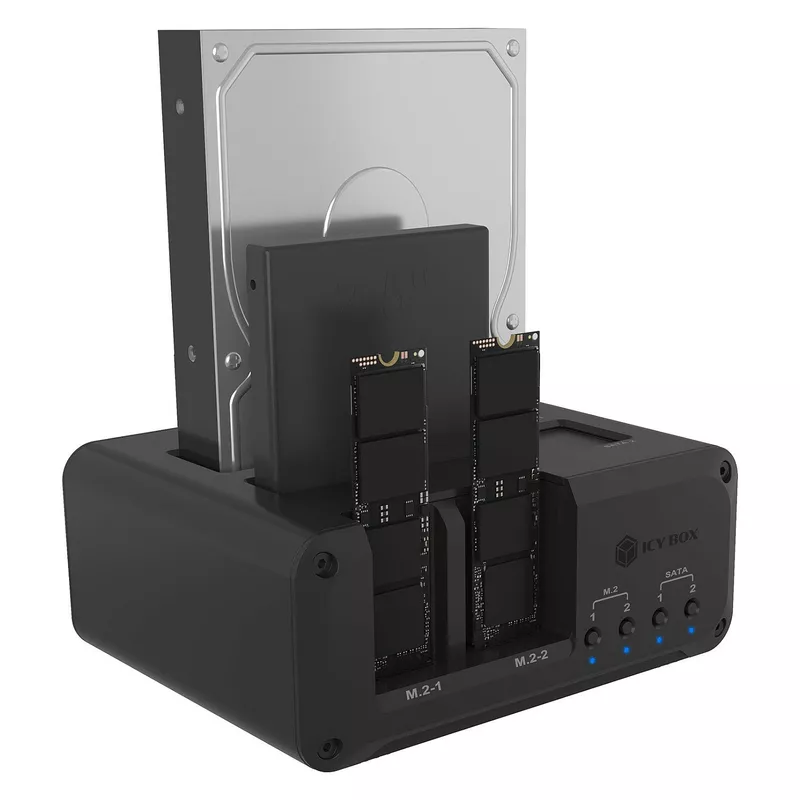 4-bay DockingStation für 2x M.2 NVMe und 2x 2,5/3,5 HDD/SSD in Single Modus, Host USB 3.2 Gen 2, 10 Gbps