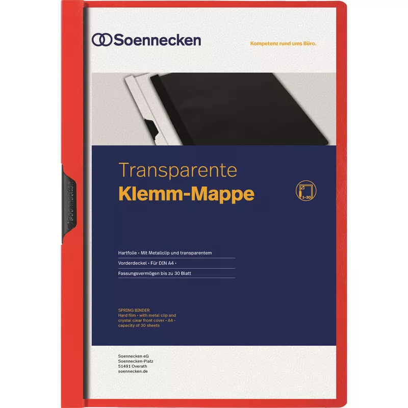 Soennecken Klemmmappe DIN A4 bis 30Blatt PVC rot